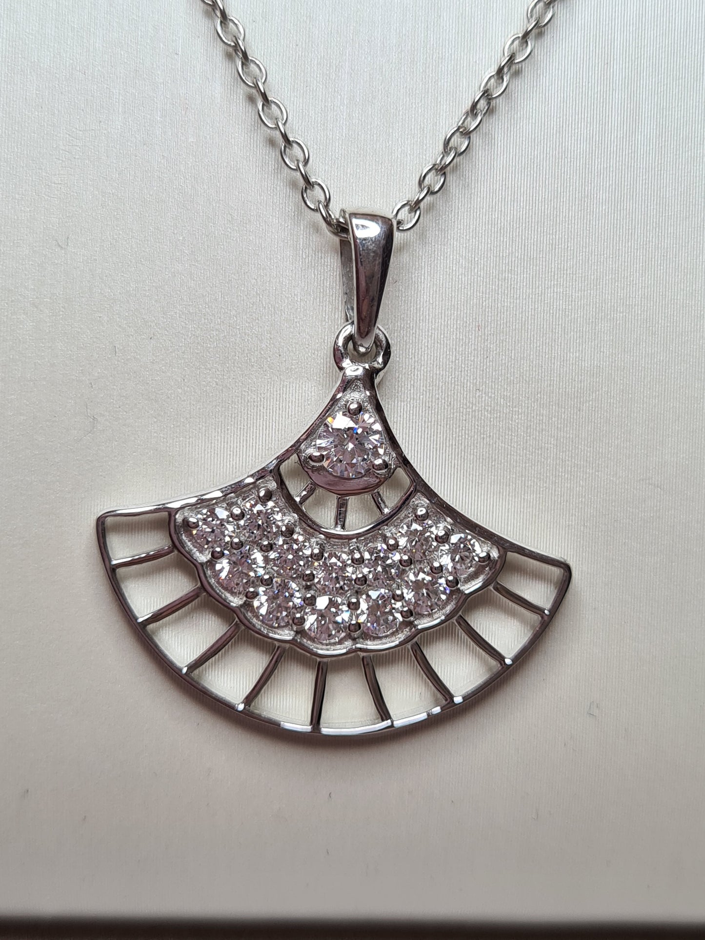 Swarovski Zirconia Unique Fan Style Necklace Set in 925 Sterling Silver