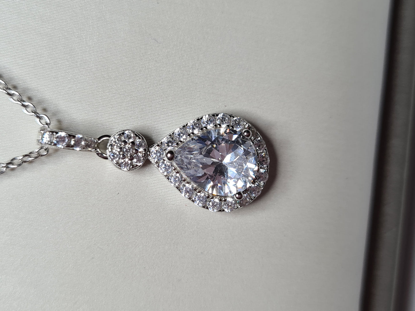 Pear Drop Simulated Diamond Necklace 925 Sterling Silver