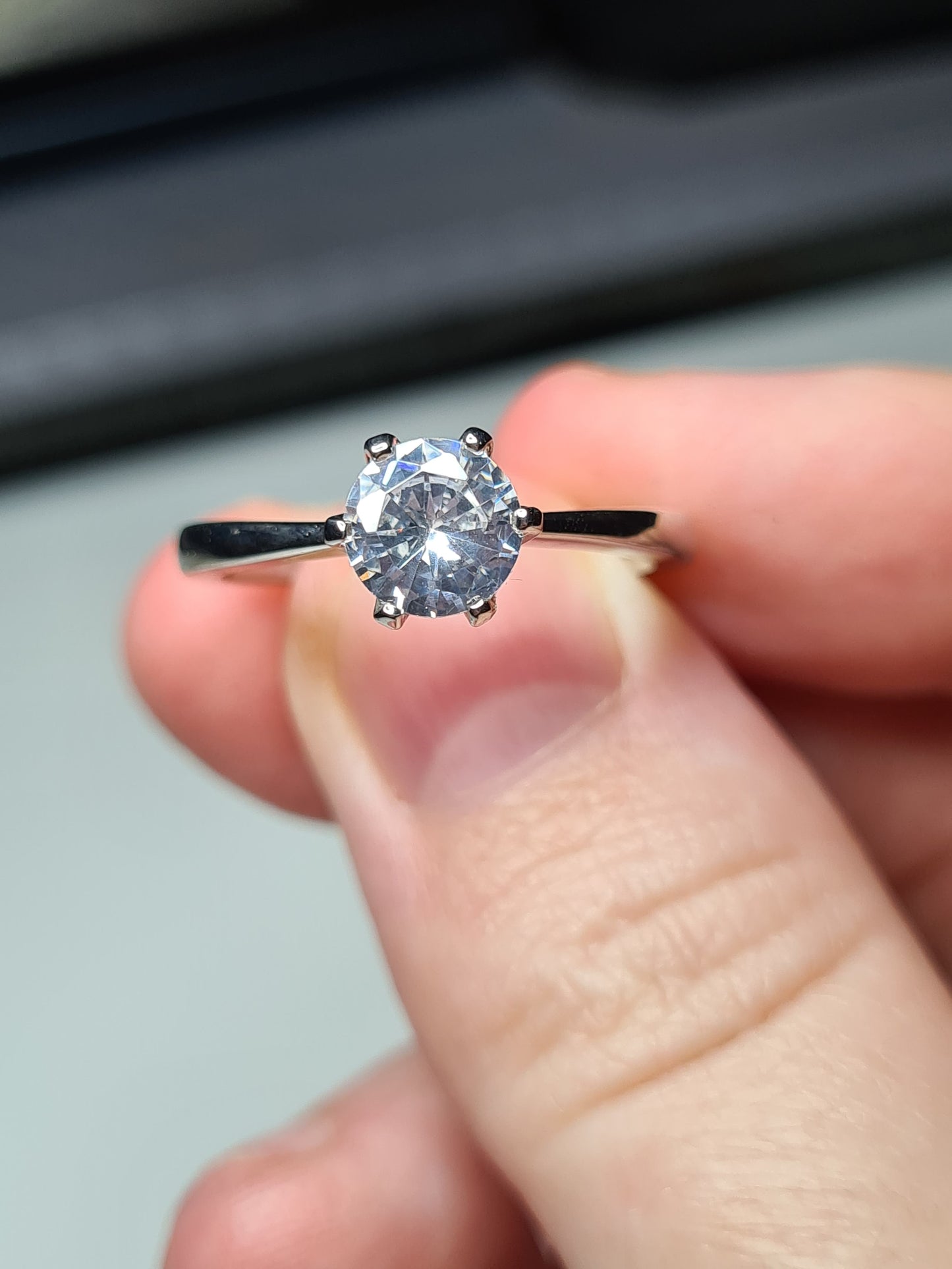 Simulated Solitaire Diamond Ring Sterling Silver SIZES L,P,S