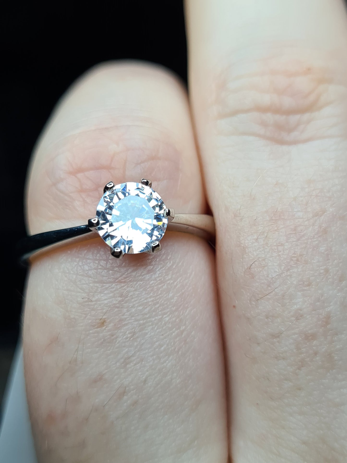 Simulated Solitaire Diamond Ring Sterling Silver SIZES L,P,S