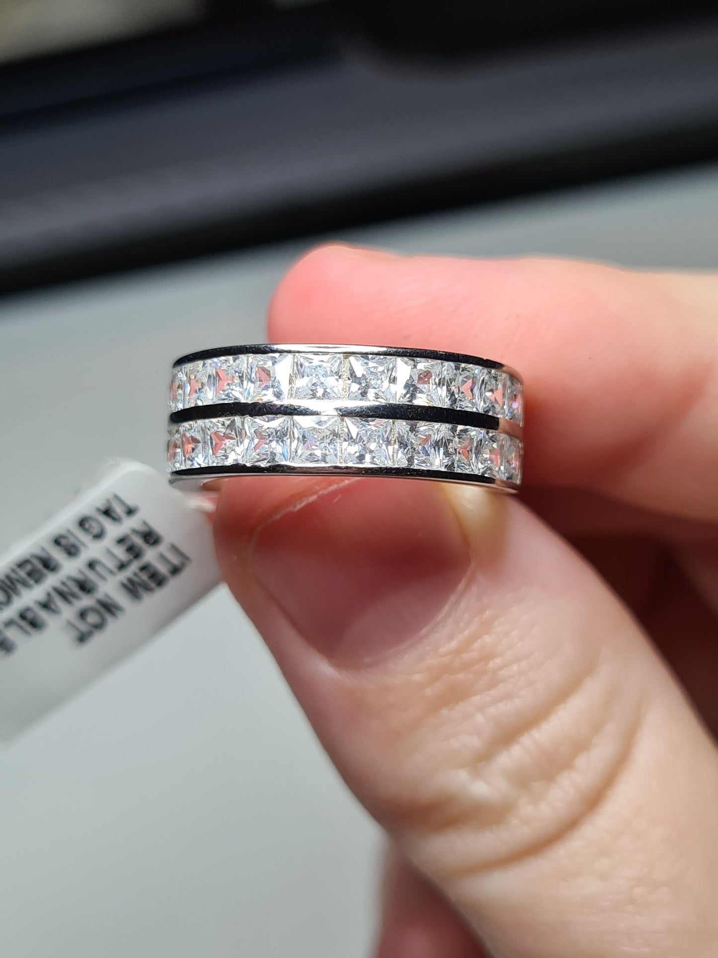 Simulated Diamond Half Eternity Band Ring SIZE M