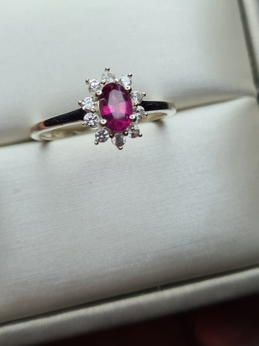 Orissa Rose Garnet and Natural Cambodian Zircon Ring in 925 Sterling Silver SIZE P