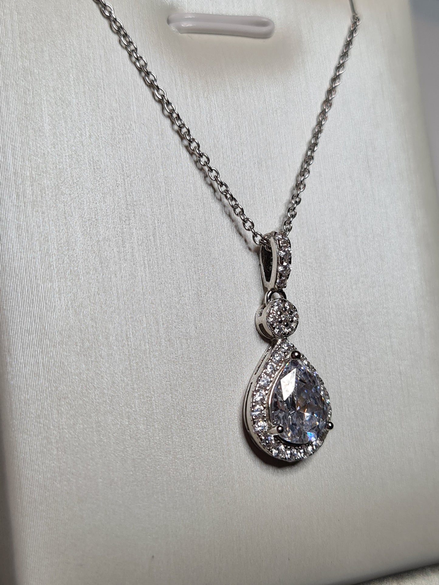 Pear Drop Simulated Diamond Necklace 925 Sterling Silver