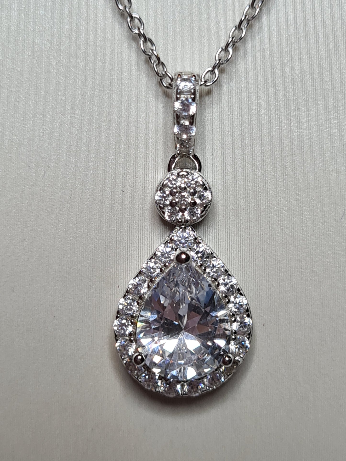 Pear Drop Simulated Diamond Necklace 925 Sterling Silver