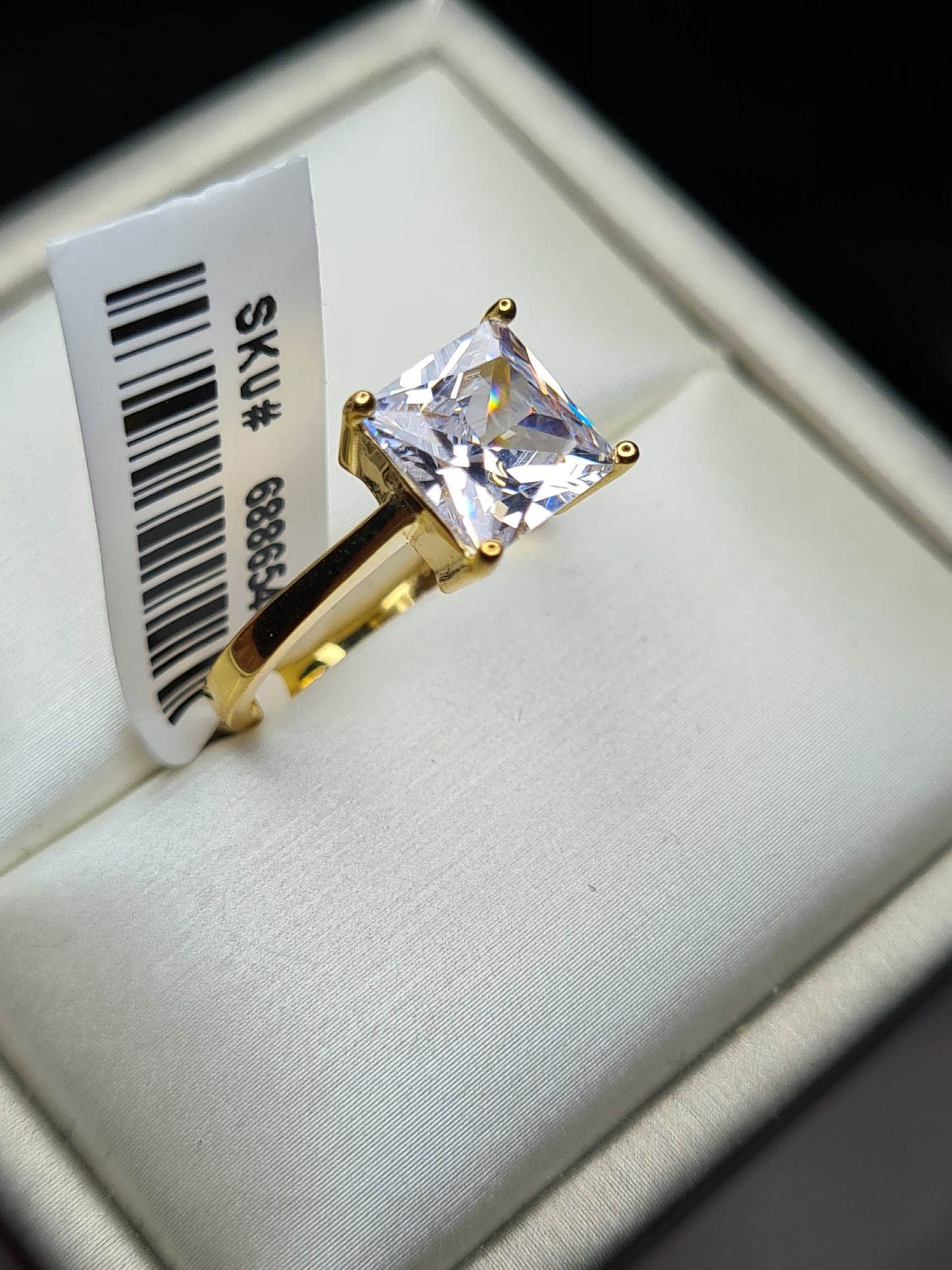 Simulated Diamond Solitaire Ring 925 Sterling Silver With Gold Overlay SIZES N , P