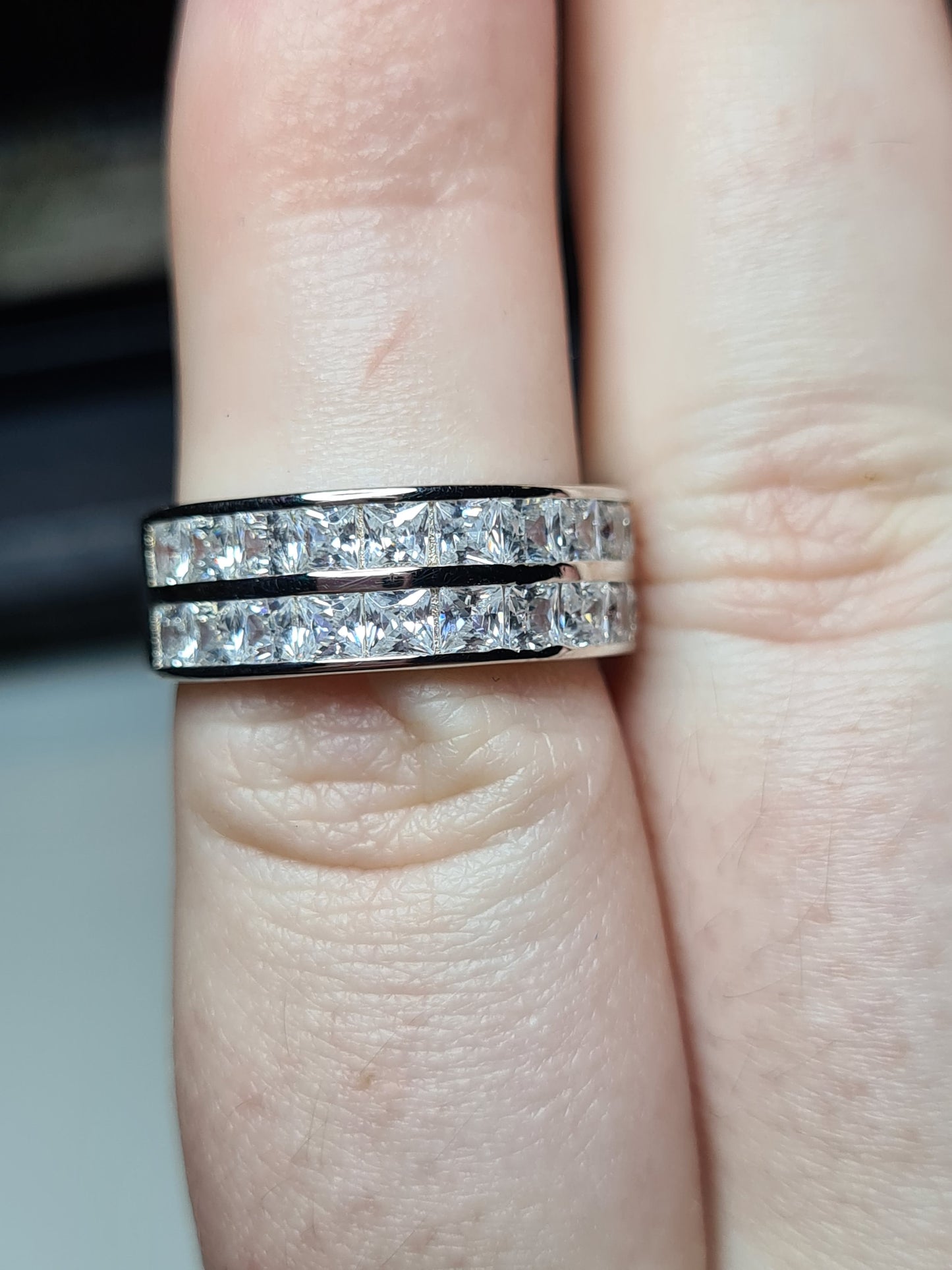 Simulated Diamond Half Eternity Band Ring SIZE M