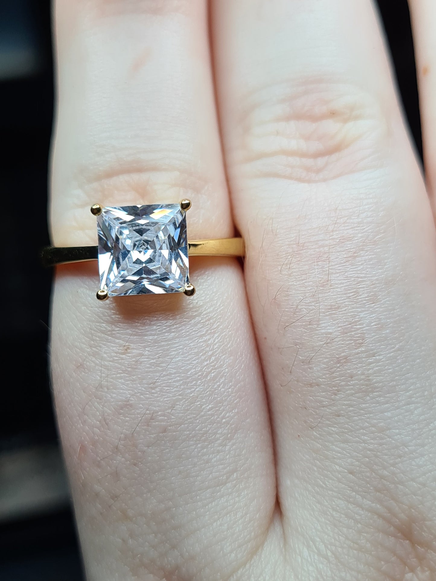 Simulated Diamond Solitaire Ring 925 Sterling Silver With Gold Overlay SIZES N , P