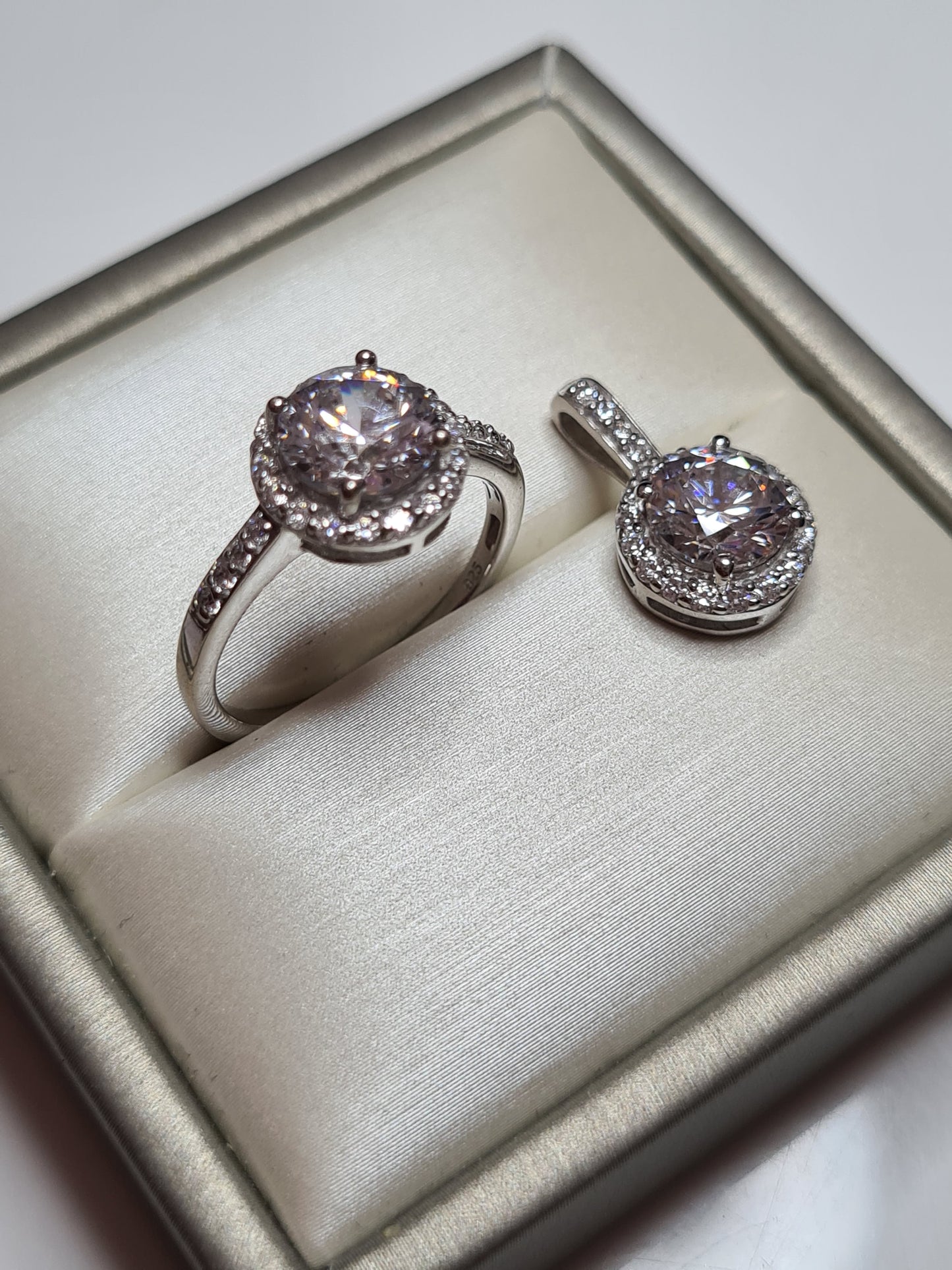 2 Piece Set SWAROVSKI ZIRCONIA Pendant And Ring Set in Sterling Silver RING SIZES L, N, Q