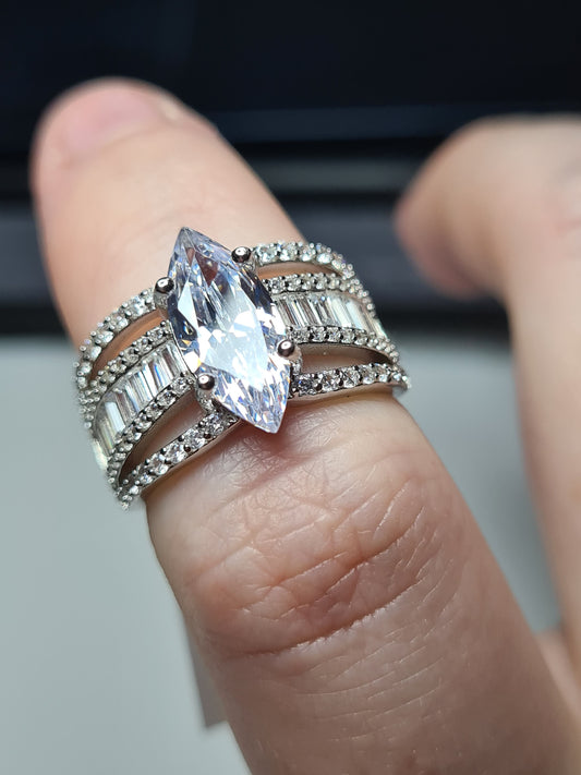 AAA Marquise Simulated Diamond Ring 925 Sterling Silver SIZE L