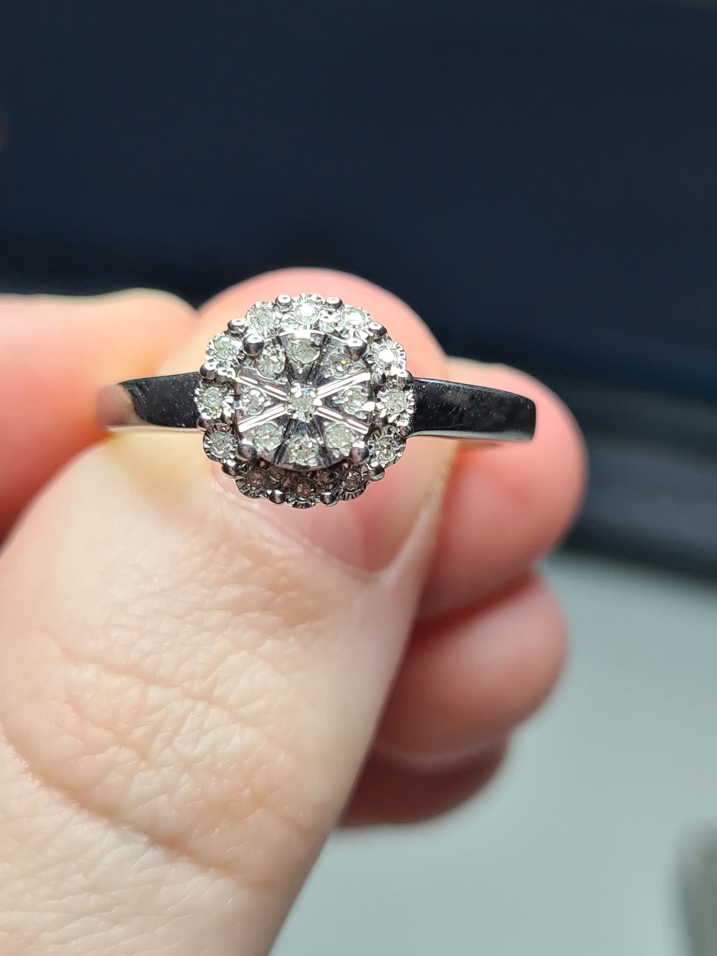Natural Diamond Halo Ring 925 Sterling Silver SIZE K