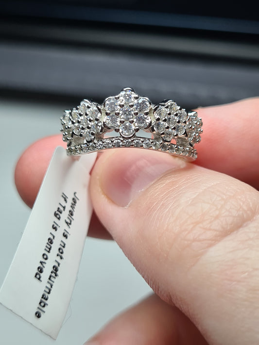 Simulated Diamond Crown Ring 925 Sterling Silver SIZES L,S