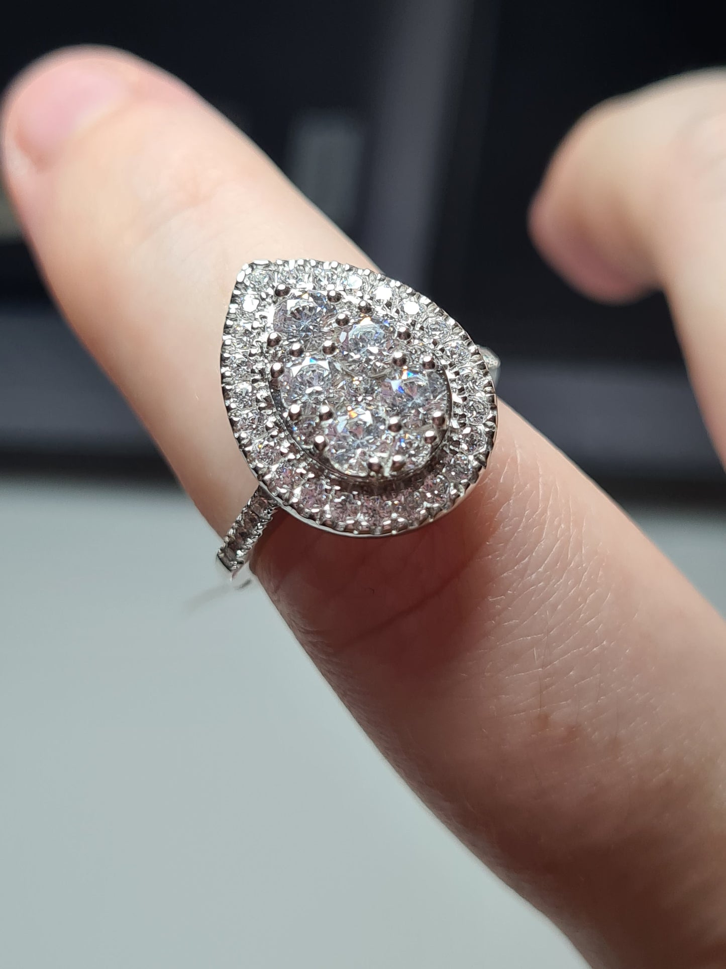 Swarovski Zirconia Pear Cluster Cocktail Ring 925 Sterling Silver SIZES N,O