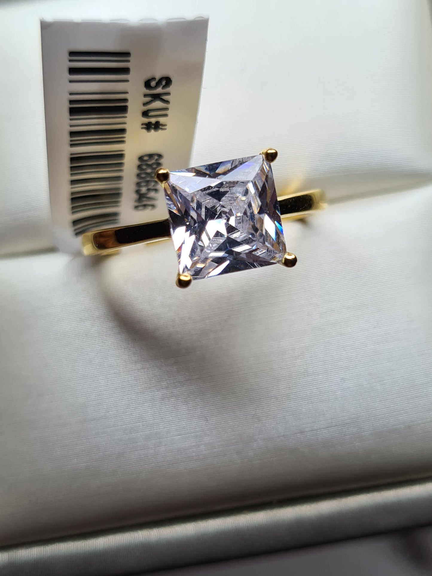 Simulated Diamond Solitaire Ring 925 Sterling Silver With Gold Overlay SIZES N , P