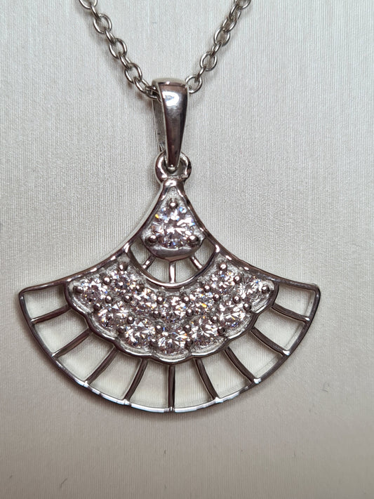 Swarovski Zirconia Unique Fan Style Necklace Set in 925 Sterling Silver