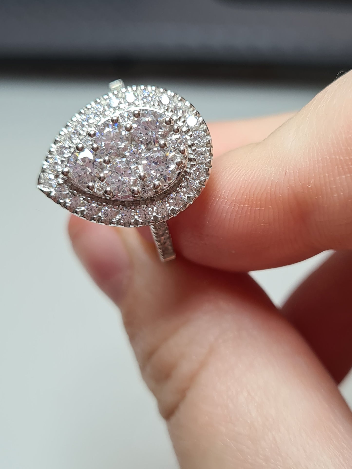 Swarovski Zirconia Pear Cluster Cocktail Ring 925 Sterling Silver SIZES N,O