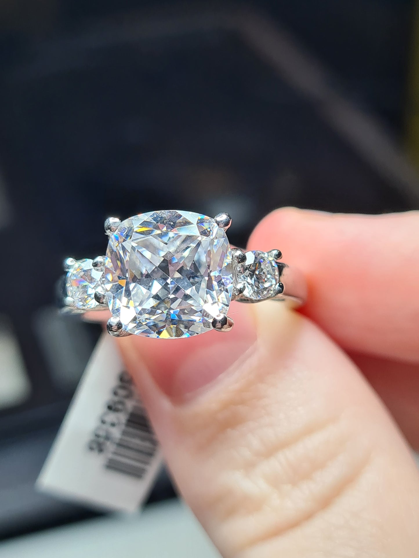 Swarovski Zirconia Cushion Cut Trilogy Ring 925 Sterling Silver SIZE Q