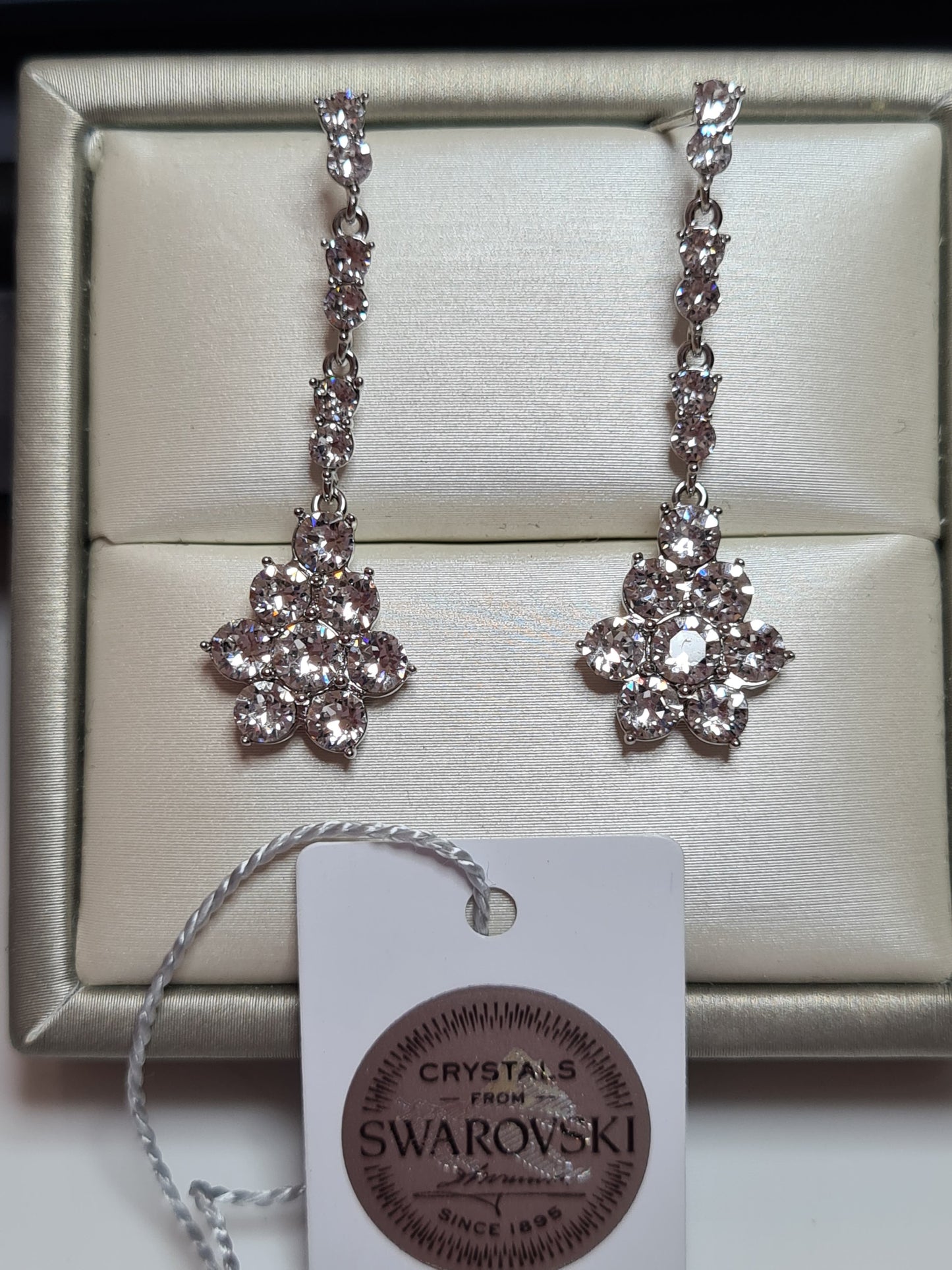 Swarovski White Crystal Drop Earrings set in 925 sterling silver