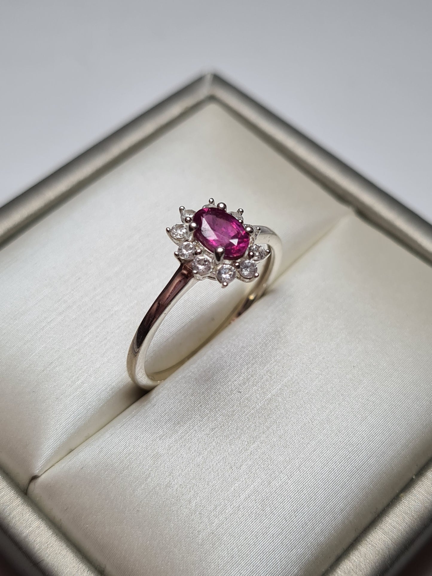 Orissa Rose Garnet and Natural Cambodian Zircon Ring in 925 Sterling Silver SIZE P