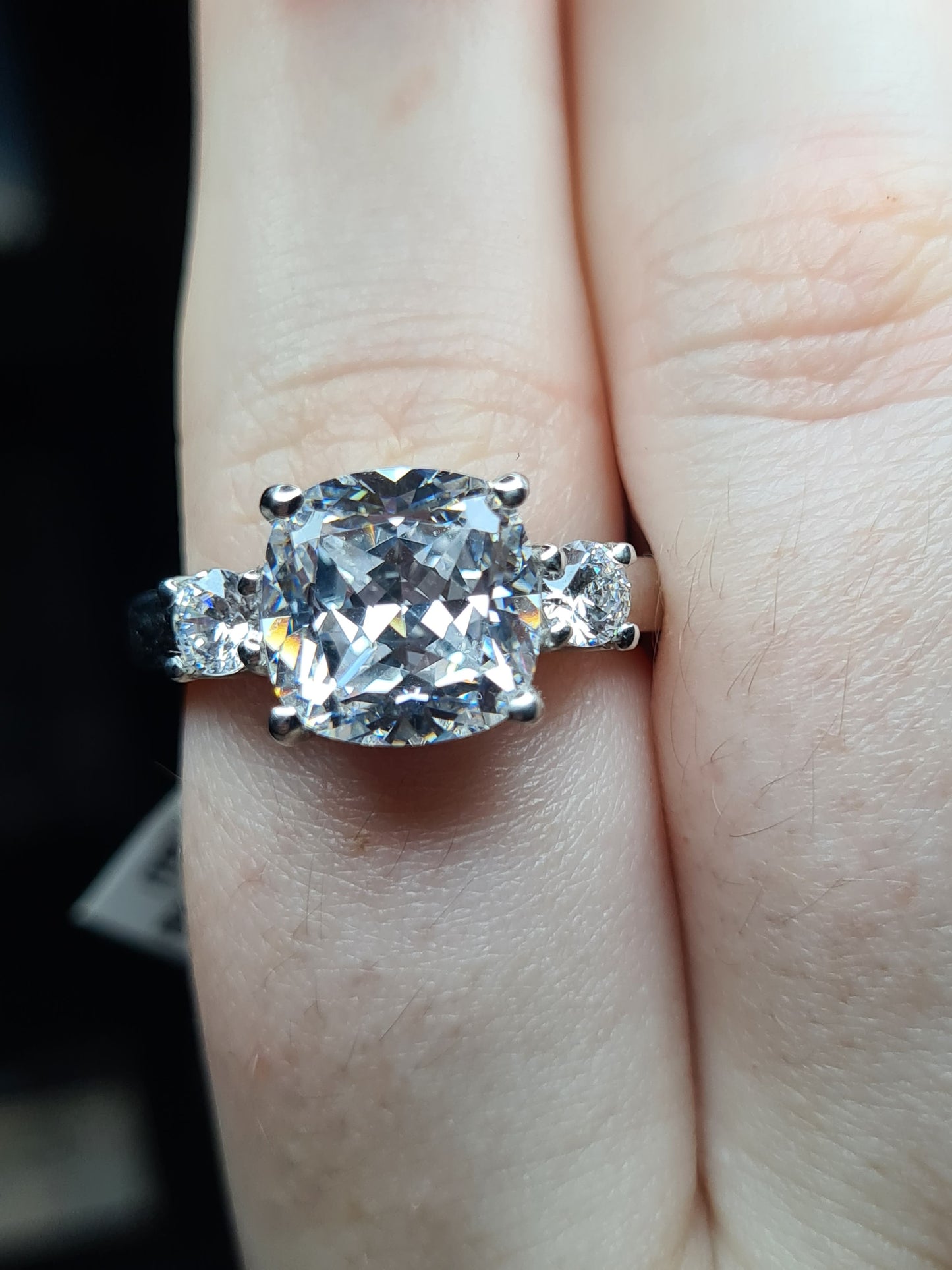 Swarovski Zirconia Cushion Cut Trilogy Ring 925 Sterling Silver SIZE Q