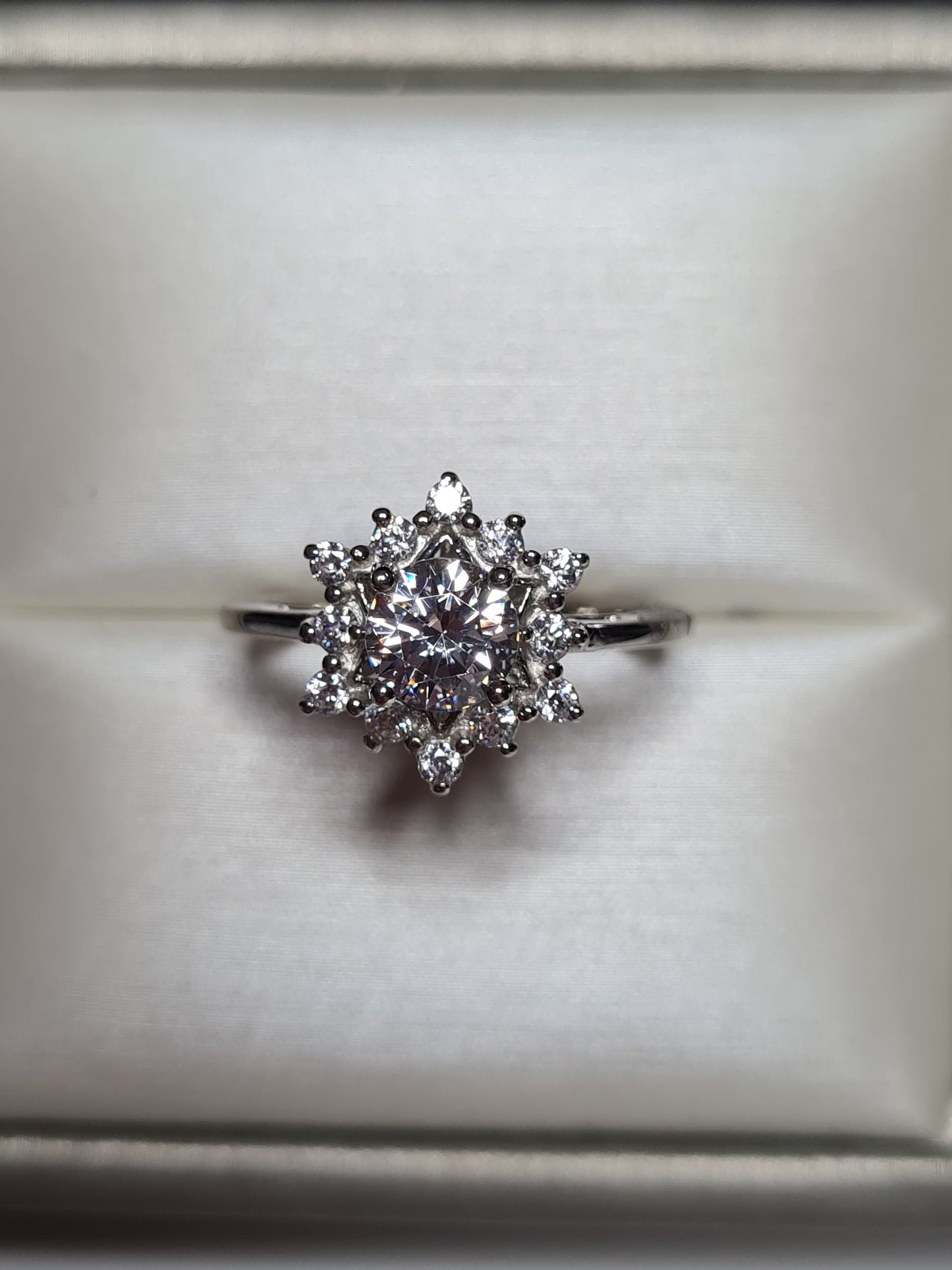 Swarovski Zirconia Floral halo Ring Sterling Silver SIZE N