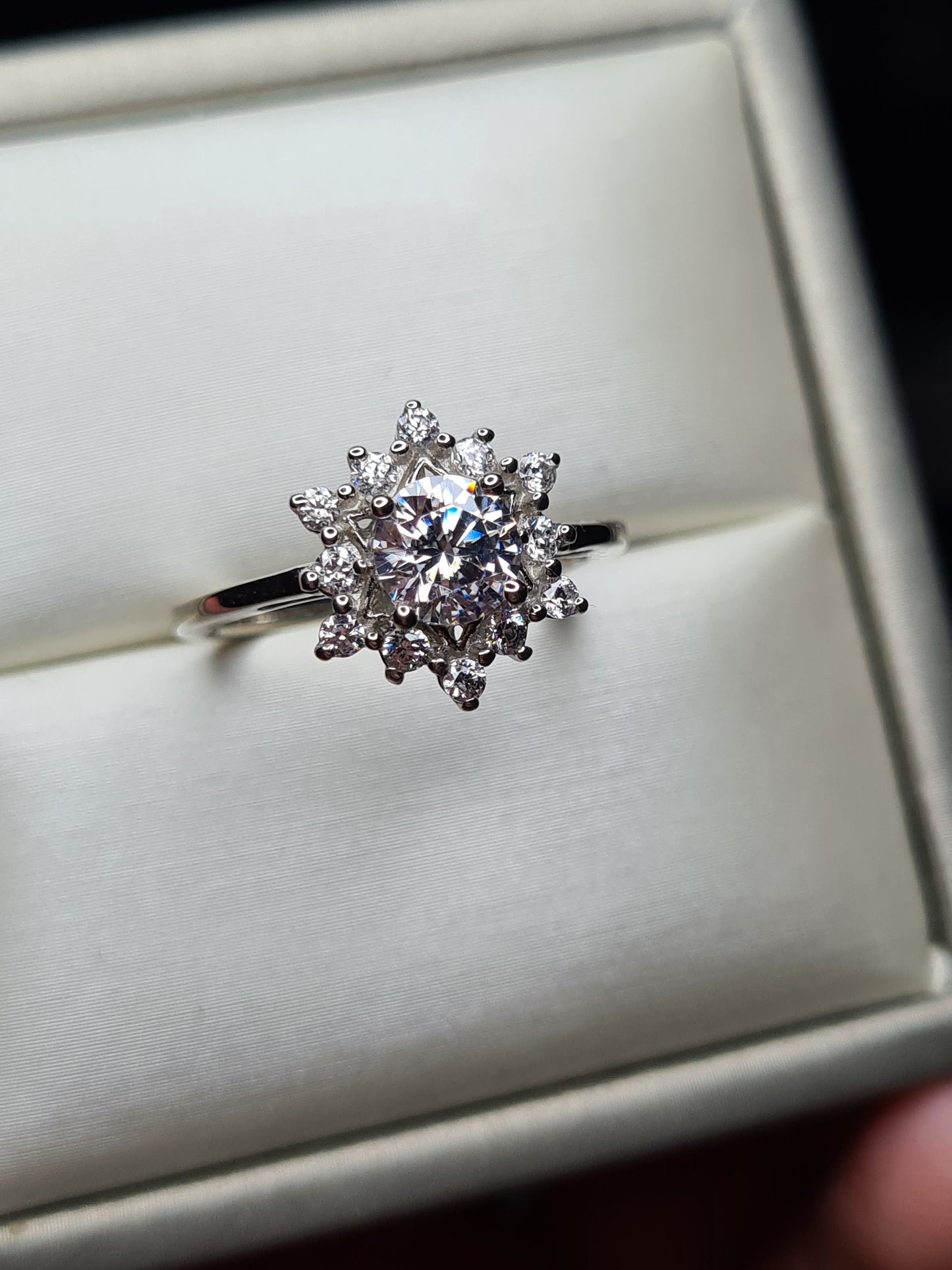 Swarovski Zirconia Floral halo Ring Sterling Silver SIZE N