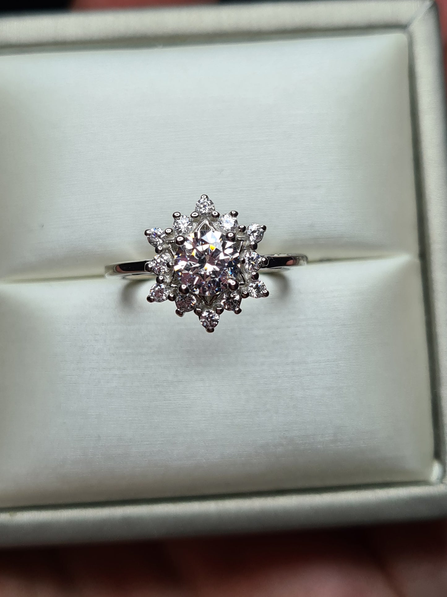 Swarovski Zirconia Floral halo Ring Sterling Silver SIZE N