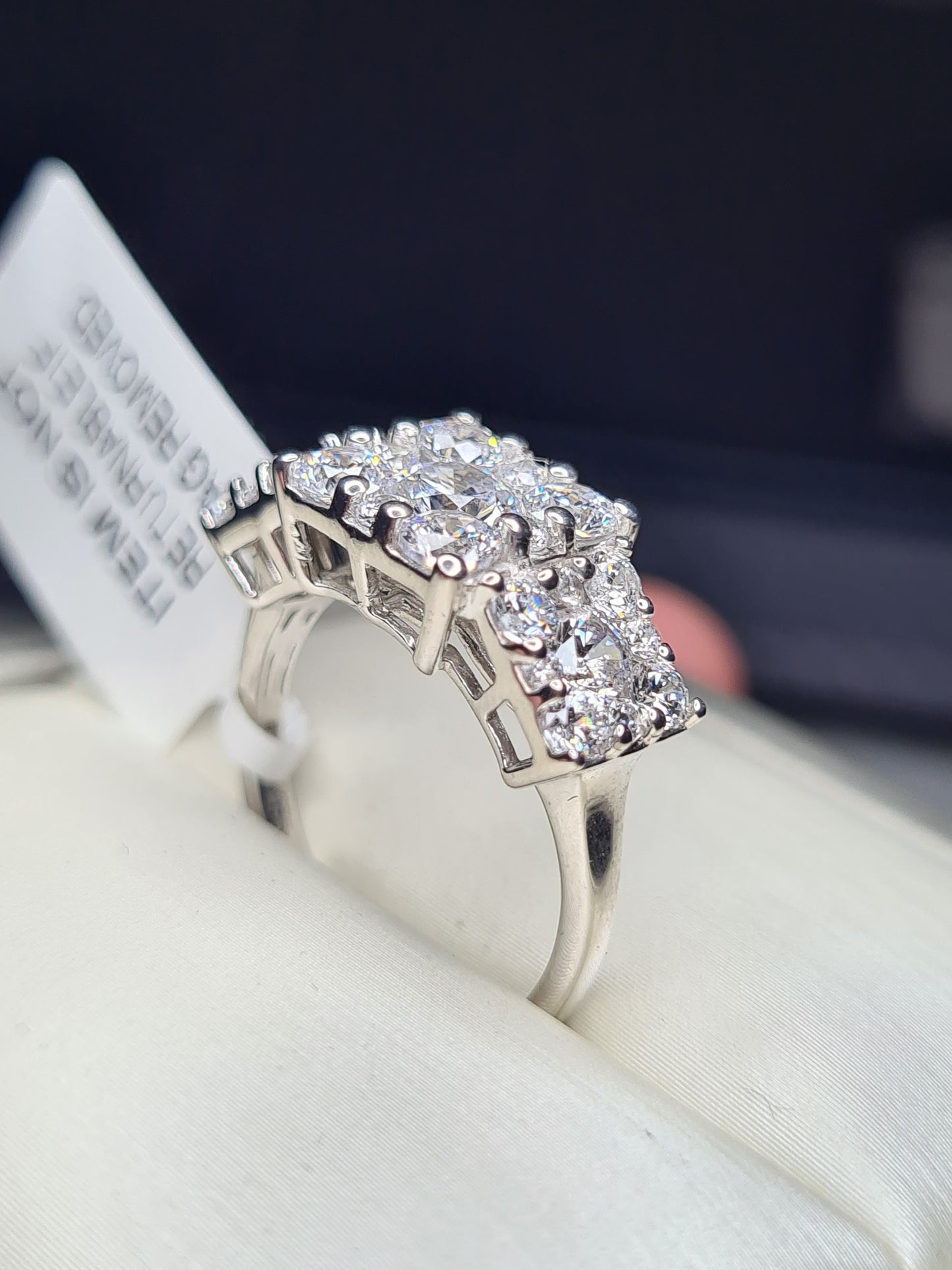 Swarovski Zirconia 3 Row Cluster Ring Sterling Silver SIZE O