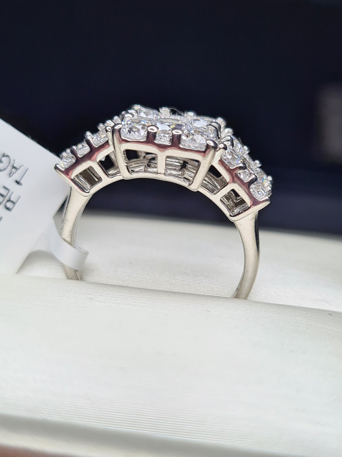 Swarovski Zirconia 3 Row Cluster Ring Sterling Silver SIZE O