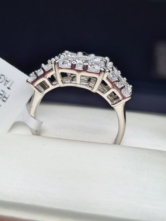 Swarovski Zirconia 3 Row Cluster Ring Sterling Silver SIZE O