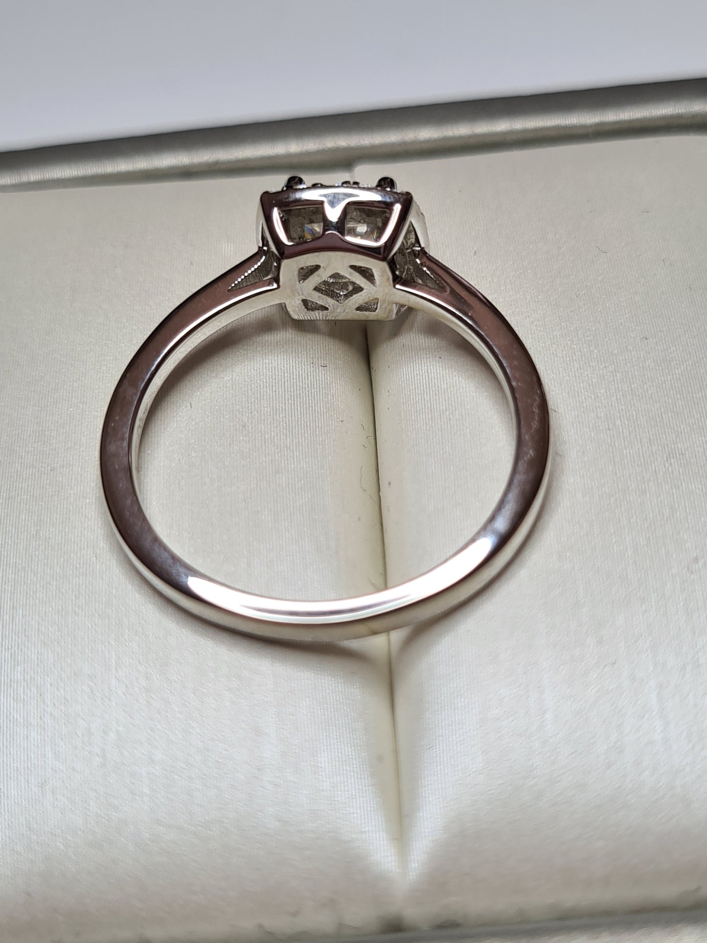 Moissanite Cushion Cut Halo Ring 925 Sterling Silver SIZES L, S