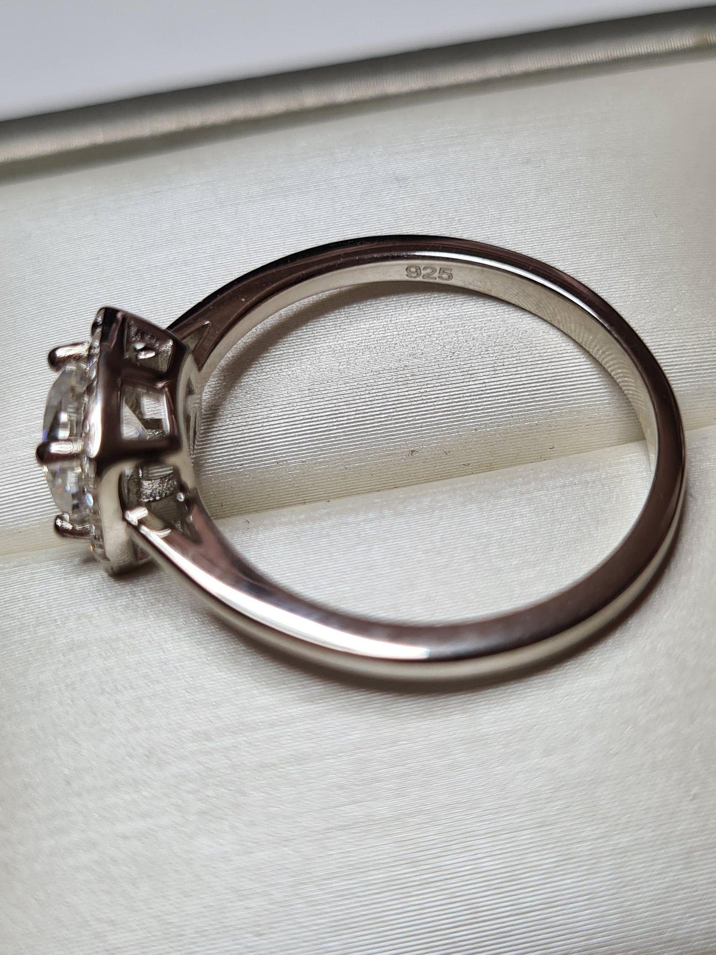 Moissanite Cushion Cut Halo Ring 925 Sterling Silver SIZES L, S