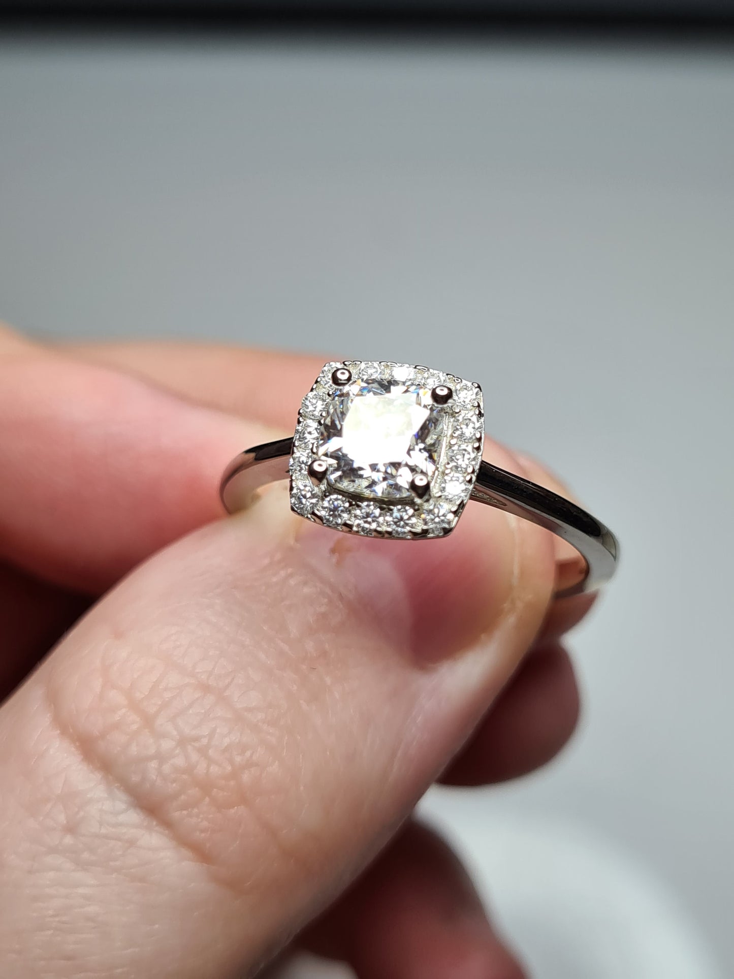 Moissanite Cushion Cut Halo Ring 925 Sterling Silver SIZES L, S