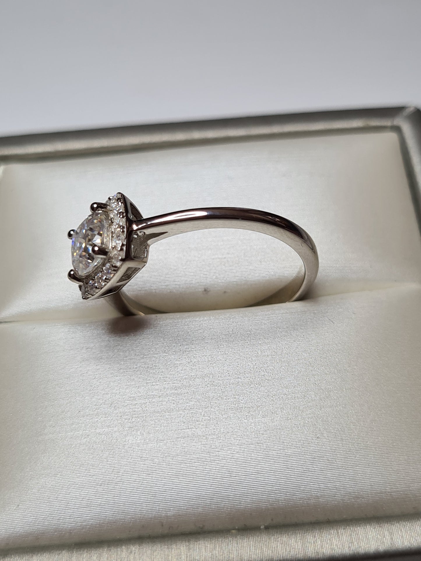 Moissanite Cushion Cut Halo Ring 925 Sterling Silver SIZES L, S