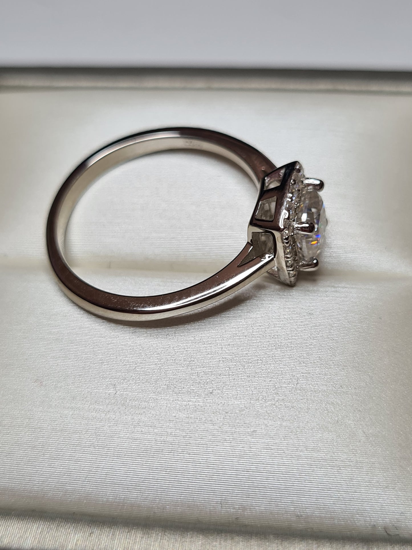 Moissanite Cushion Cut Halo Ring 925 Sterling Silver SIZES L, S