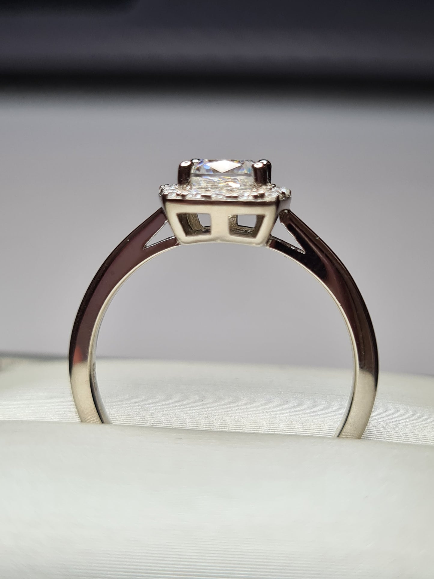 Moissanite Cushion Cut Halo Ring 925 Sterling Silver SIZES L, S