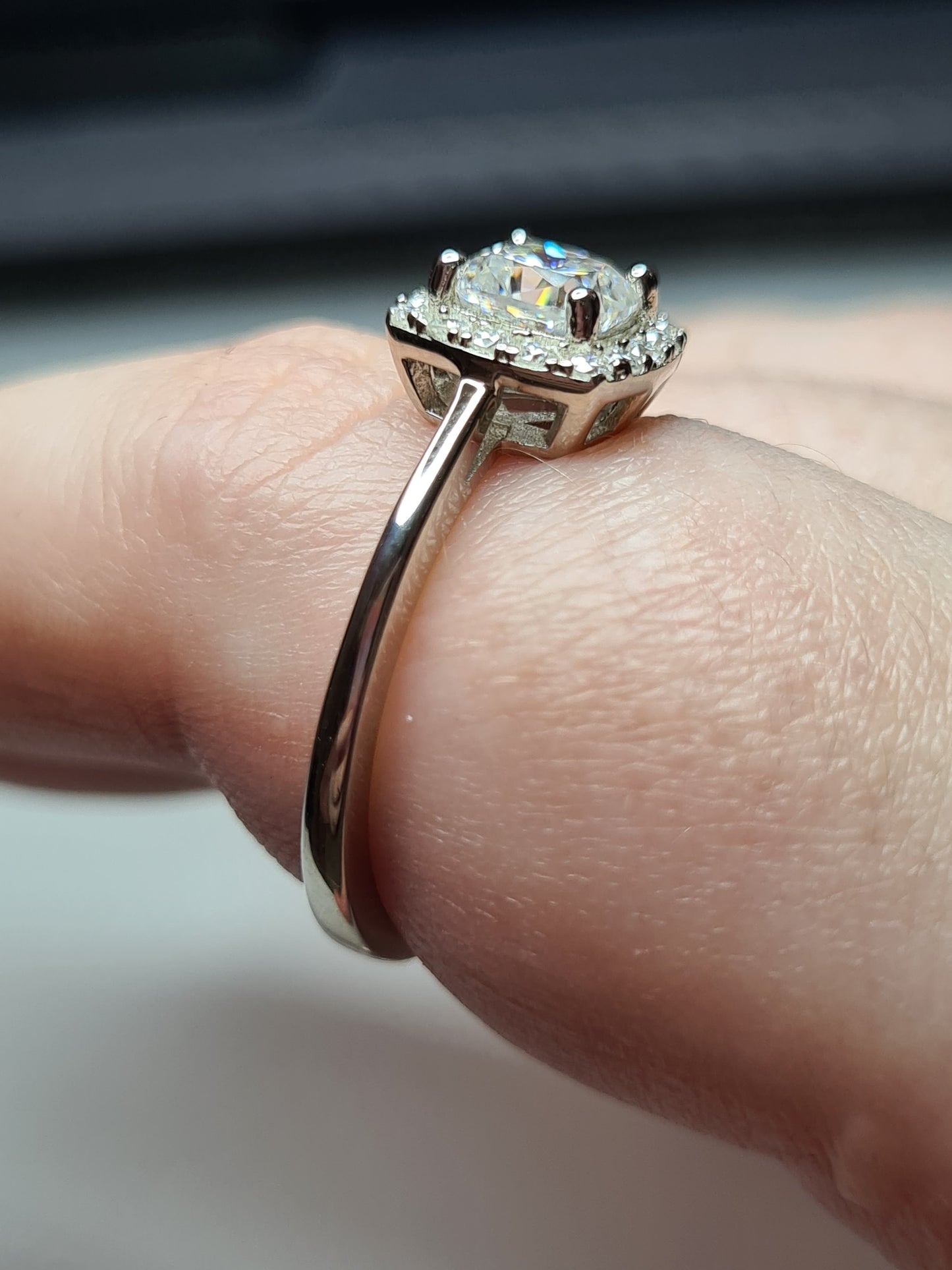 Moissanite Cushion Cut Halo Ring 925 Sterling Silver SIZES L, S