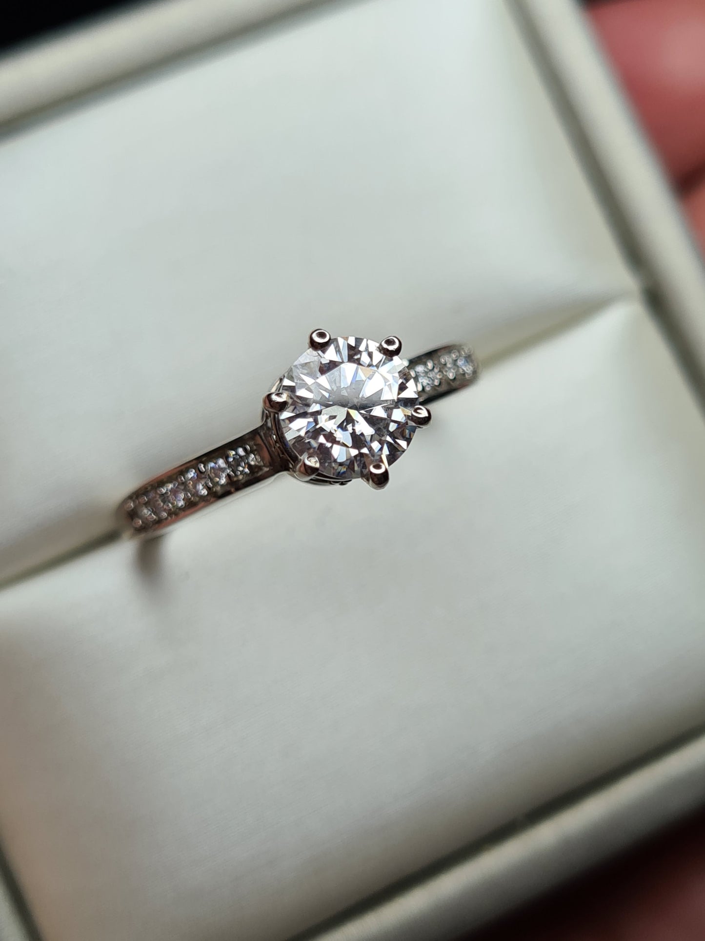 Engagement Halo Spinner Moissanite Ring in Platinum Overlay Sterling Silver SIZES N,O