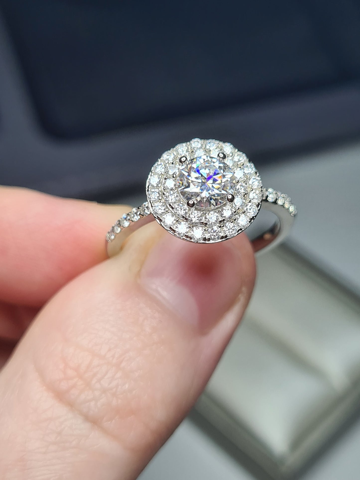 1.46ct Moissanite Halo Ring 925 sterling silver SIZE S