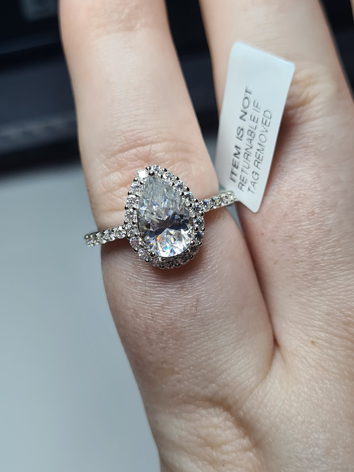 3.71ct Pear Cut Halo Moissanite Ring 925 Sterling Silver SIZE L