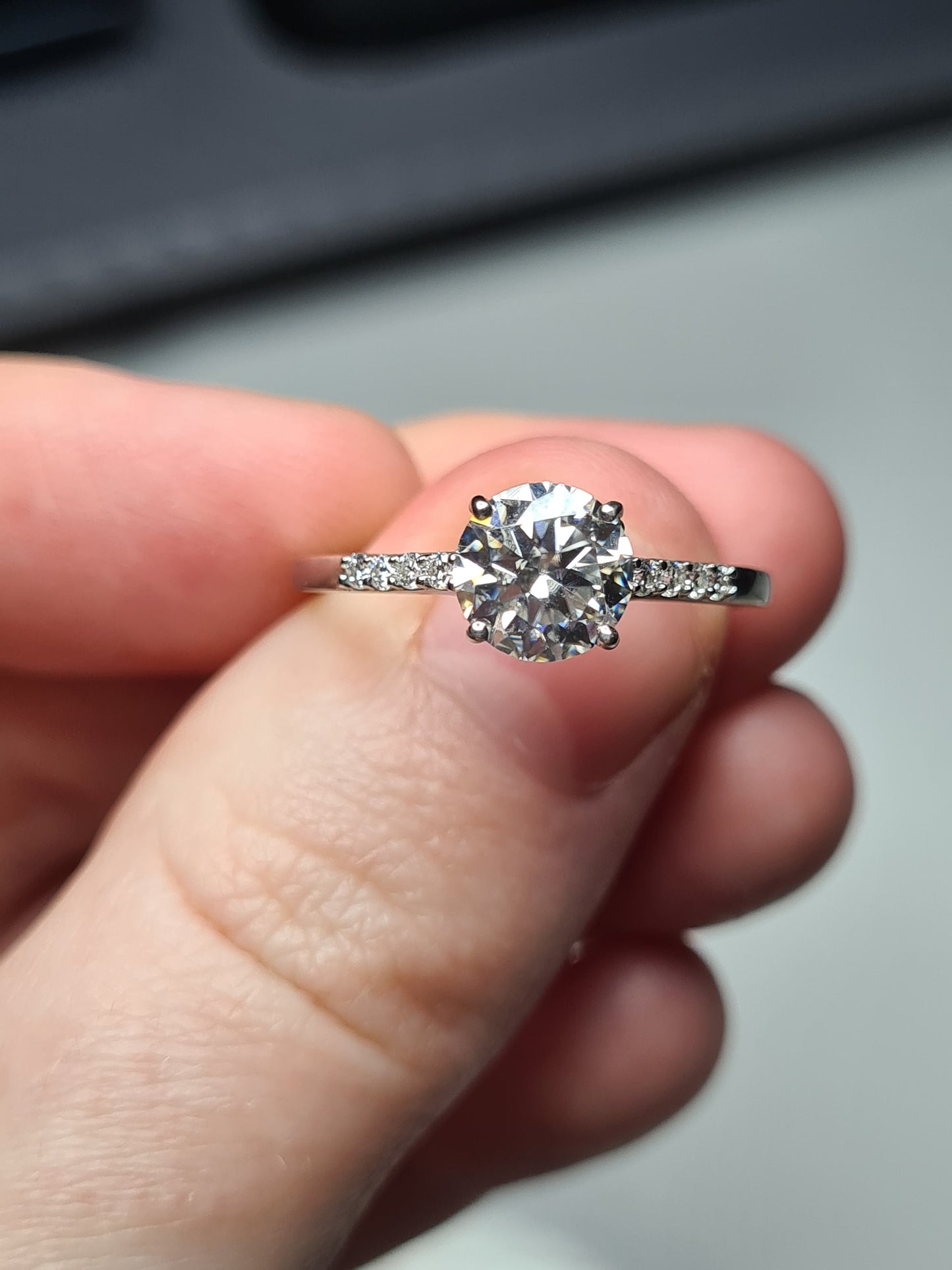 1.31ct Solitaire moissanite Ring with detailed shoulders  925 sterling silver SIZE T