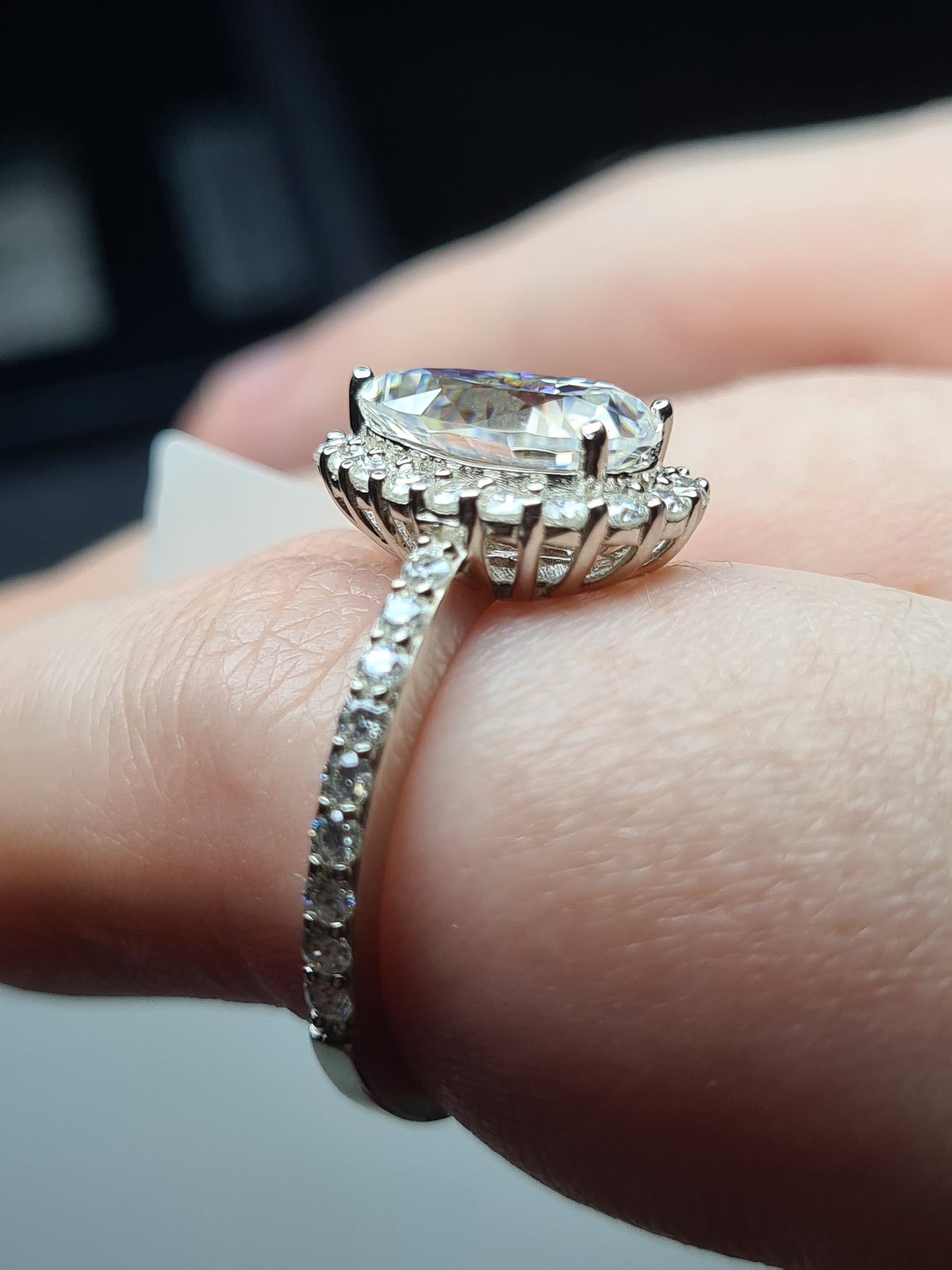 3.71ct Pear Cut Halo Moissanite Ring 925 Sterling Silver SIZE L