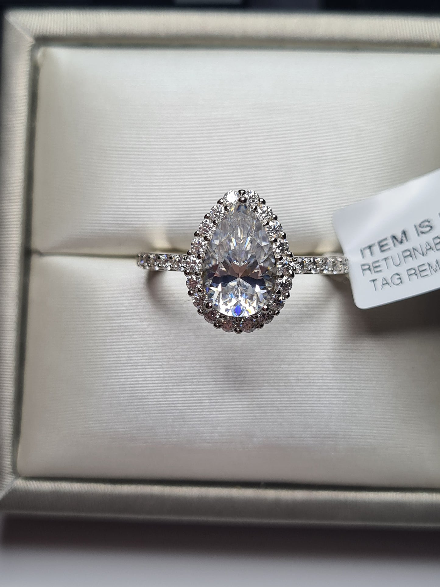 3.71ct Pear Cut Halo Moissanite Ring 925 Sterling Silver SIZE L