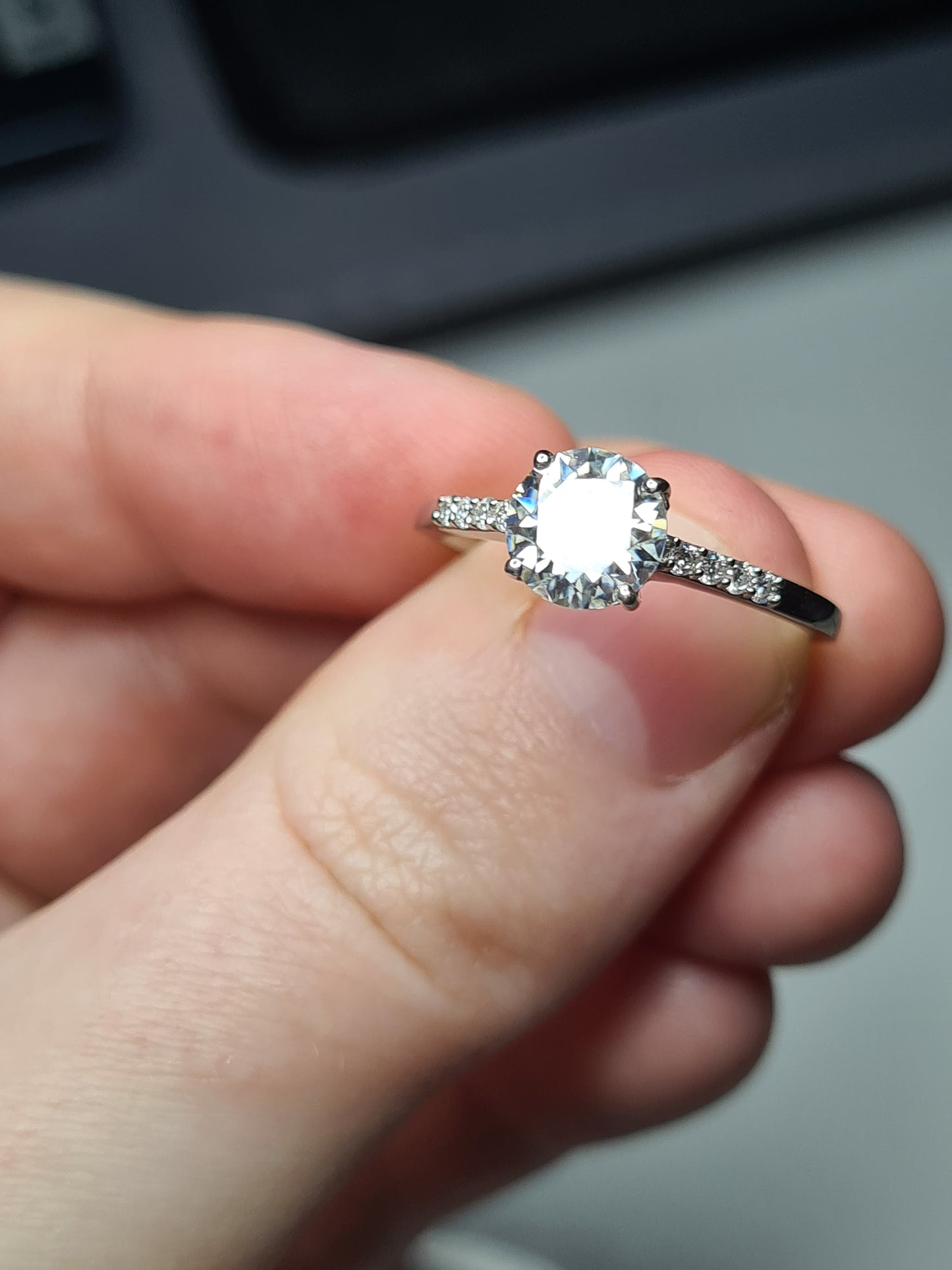 1.31ct Solitaire moissanite Ring with detailed shoulders  925 sterling silver SIZE T