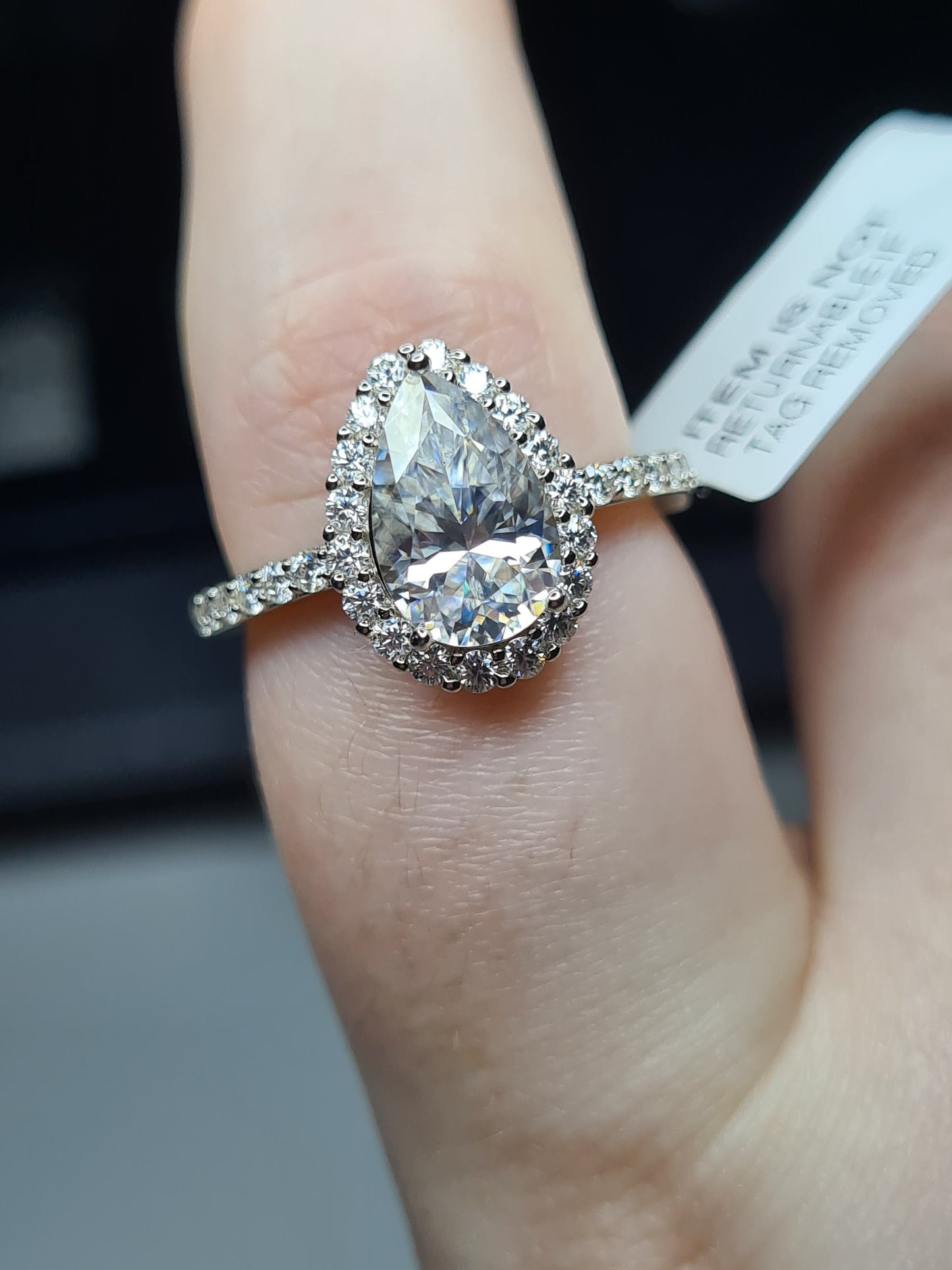 3.71ct Pear Cut Halo Moissanite Ring 925 Sterling Silver SIZE L