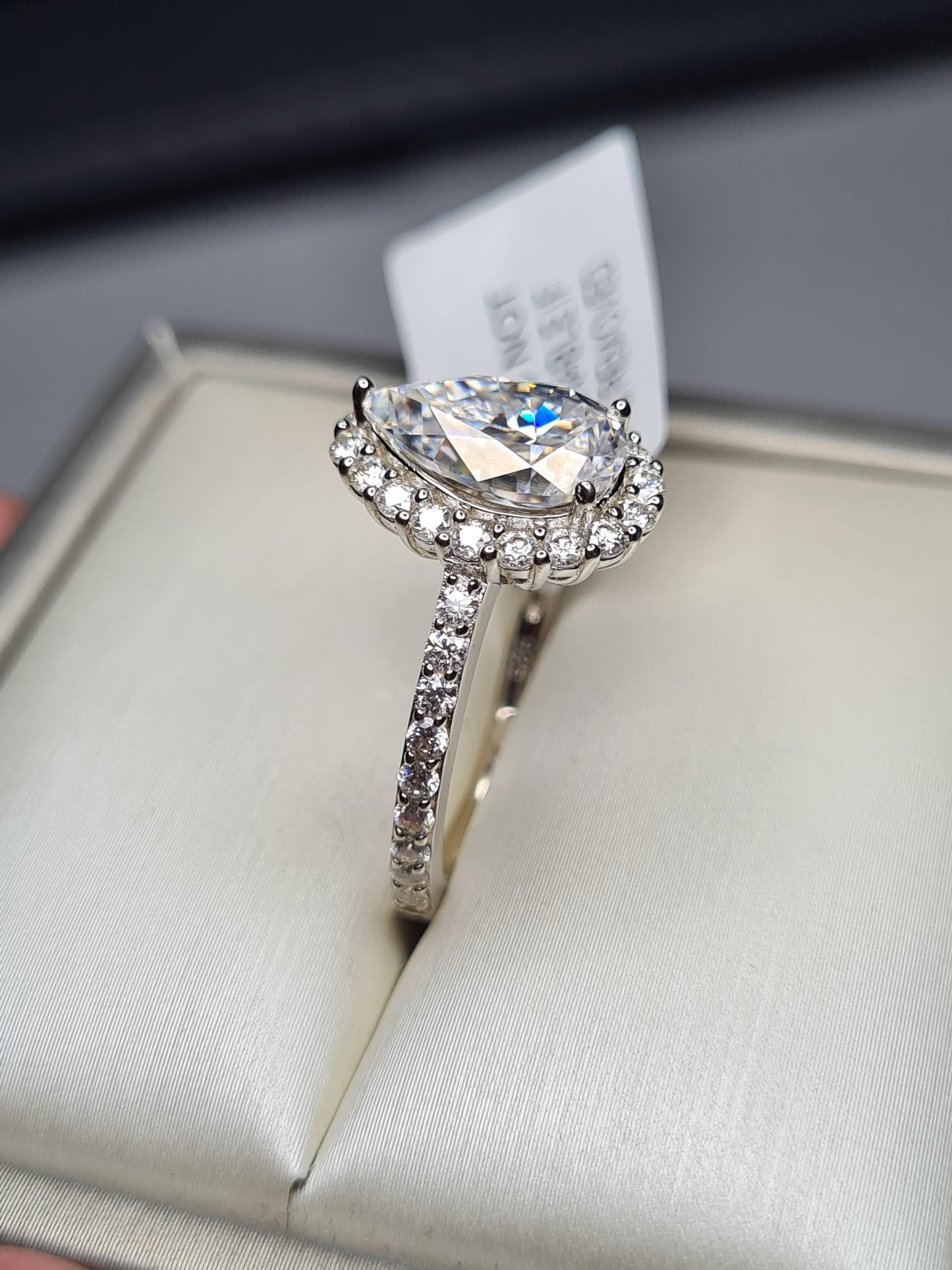 3.71ct Pear Cut Halo Moissanite Ring 925 Sterling Silver SIZE L
