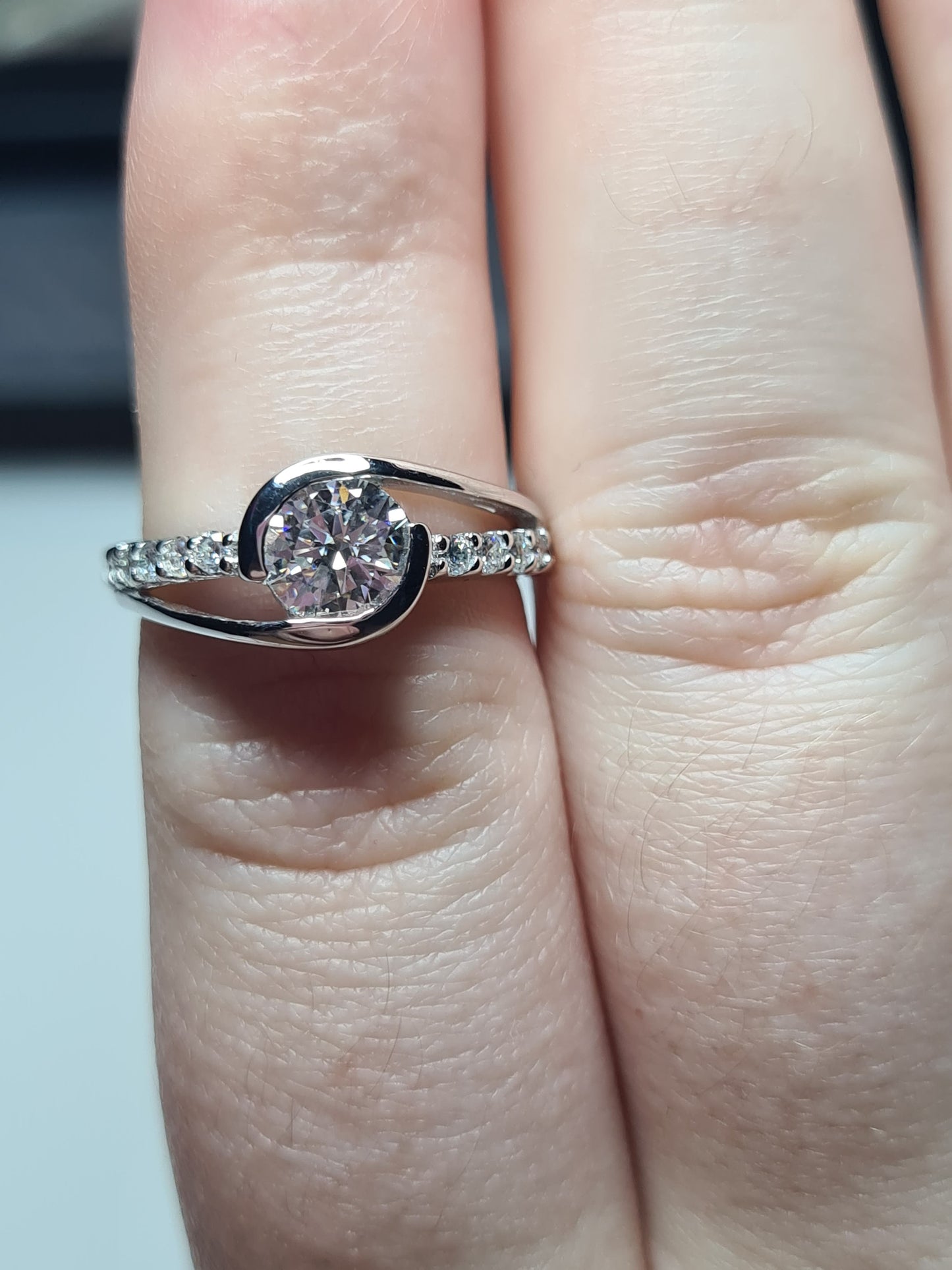 Moissanite SIZE L Bypass Ring 925 Sterling Silver SIZE L