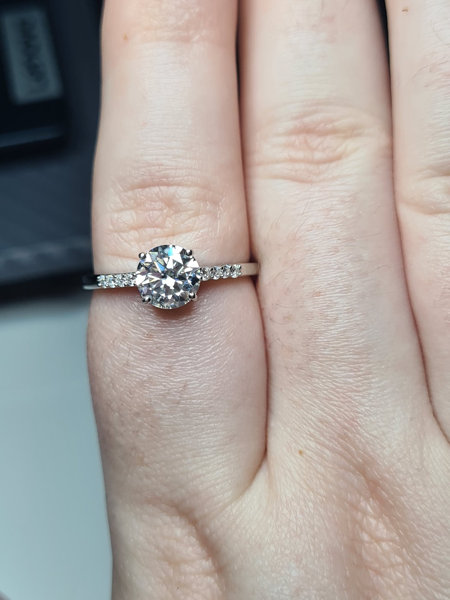 1.31ct Solitaire moissanite Ring with detailed shoulders  925 sterling silver SIZE T