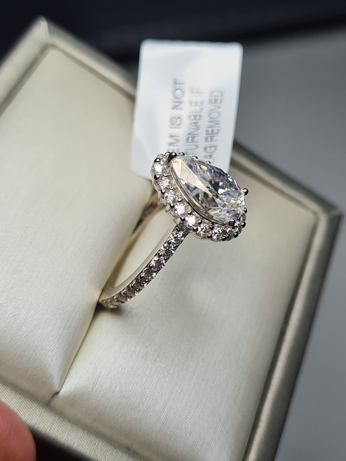 3.71ct Pear Cut Halo Moissanite Ring 925 Sterling Silver SIZE L