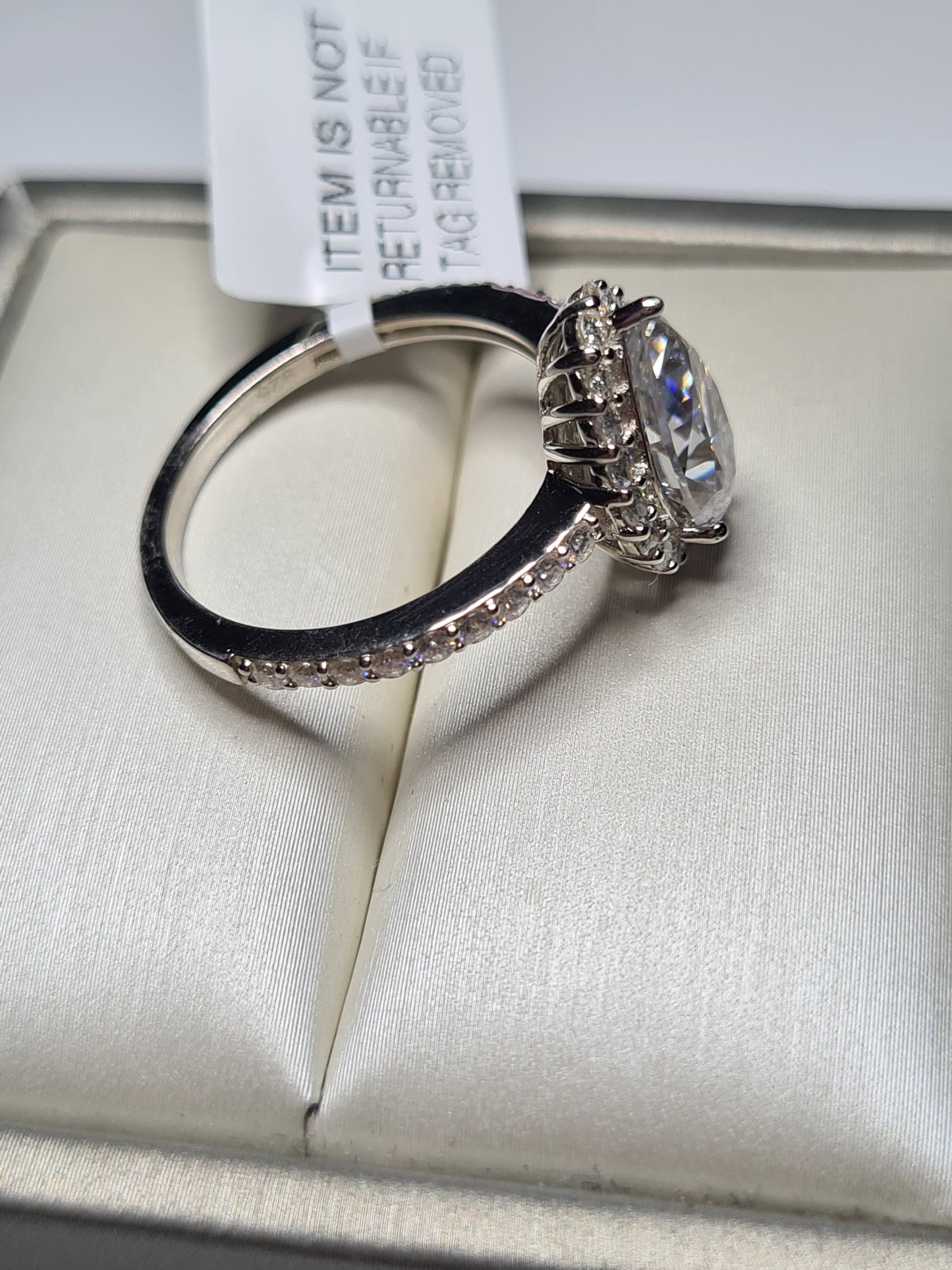 3.71ct Pear Cut Halo Moissanite Ring 925 Sterling Silver SIZE L