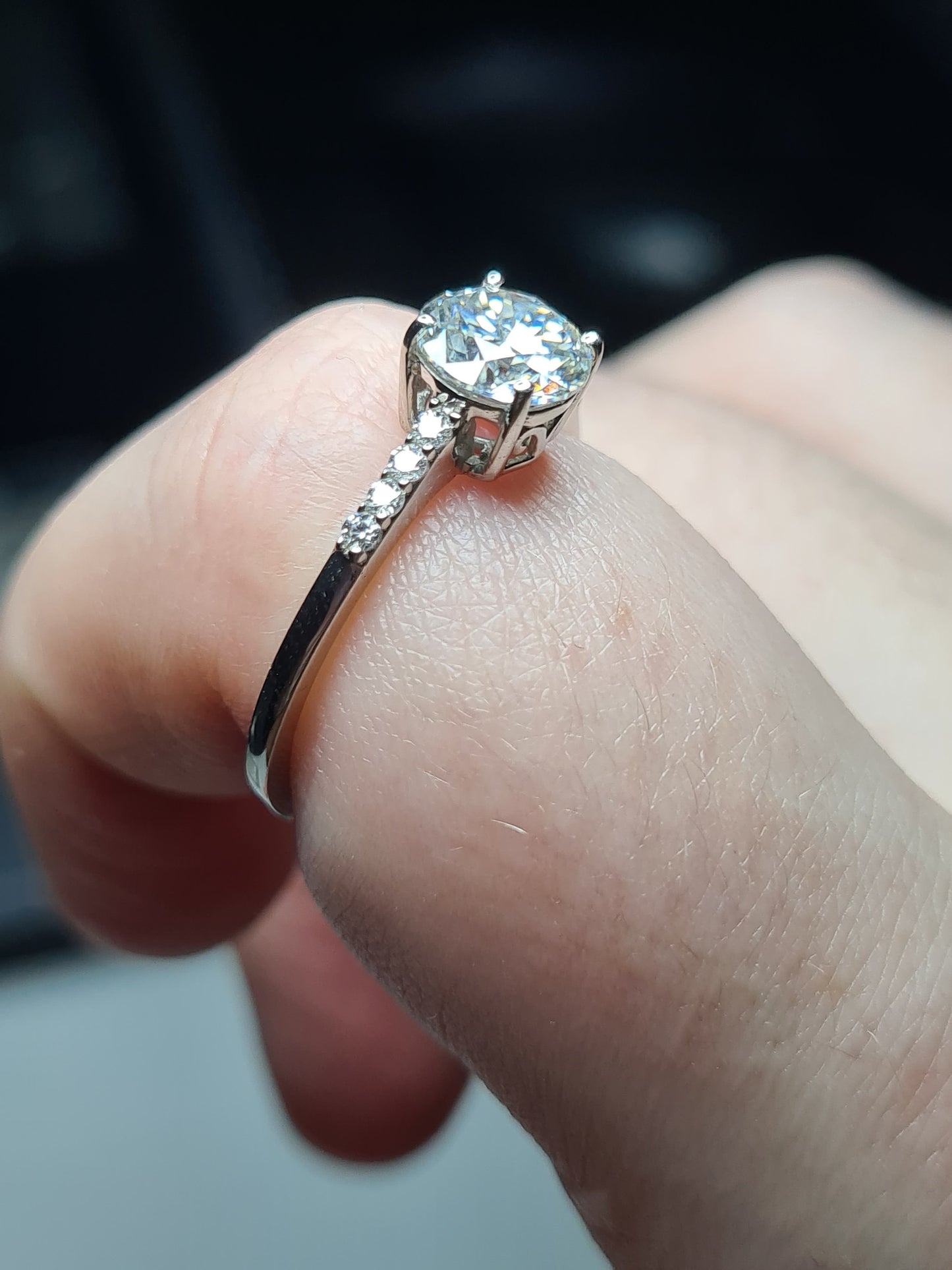 1.31ct Solitaire moissanite Ring with detailed shoulders  925 sterling silver SIZE T